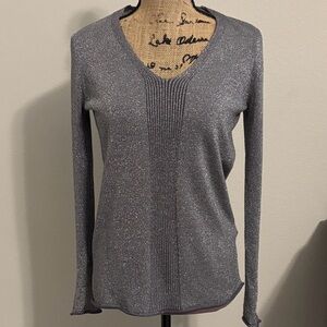 NYDJ Shimmering Metallic Gray V-Neck Sweater size XS